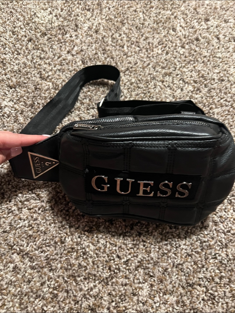 GUESS Men's Black Quilted Crossbody Bag